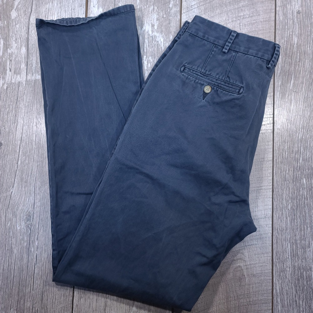 Peter Millar Washed Twill Chino Pants Mens 36x35 Blue Flat Front Straight Leg